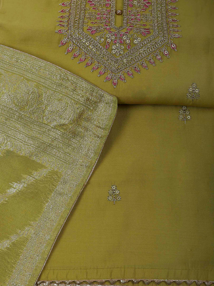 Lemon Chanderi Embroidered Unstitched Dress Material