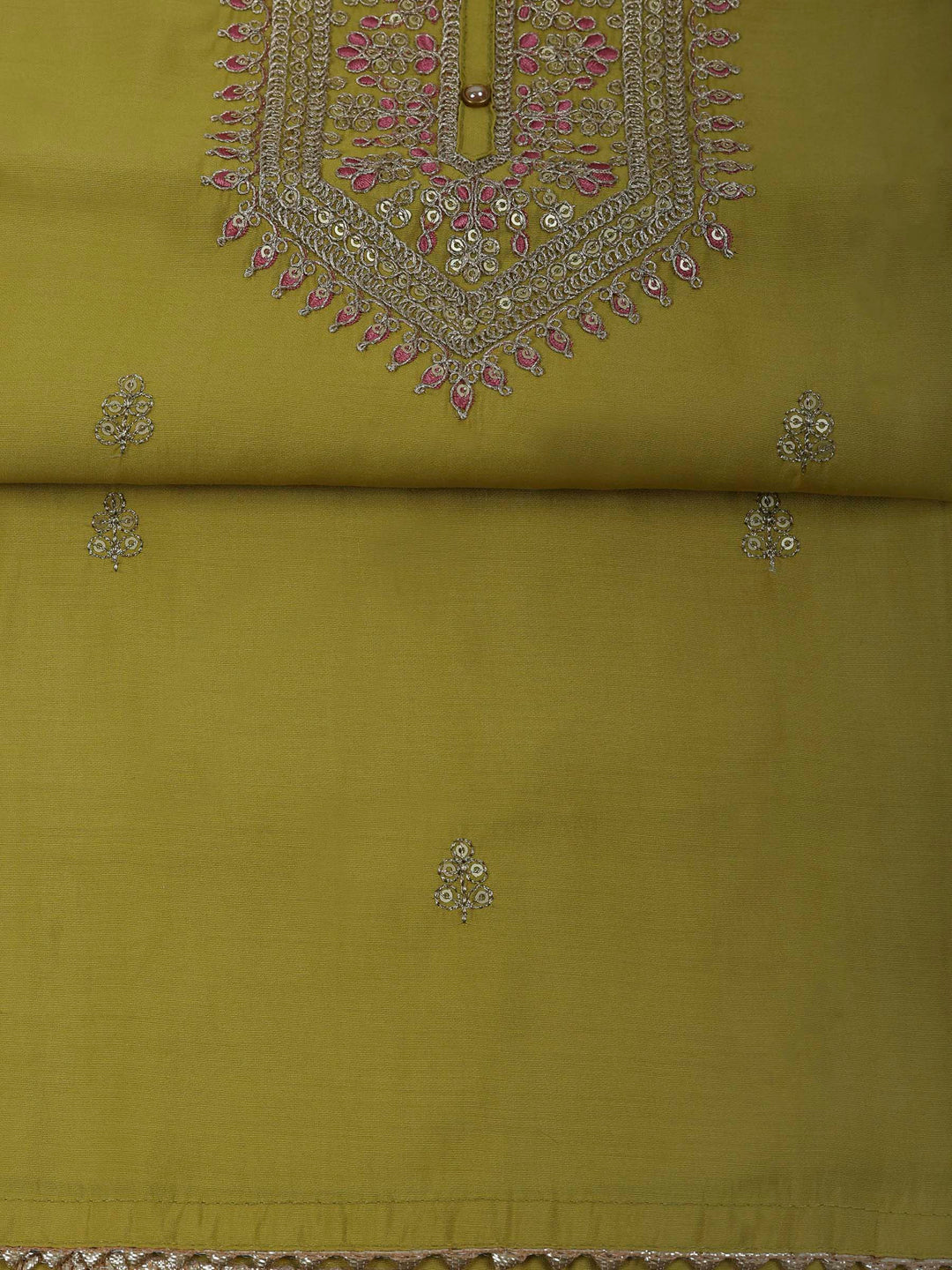 Lemon Chanderi Embroidered Unstitched Dress Material
