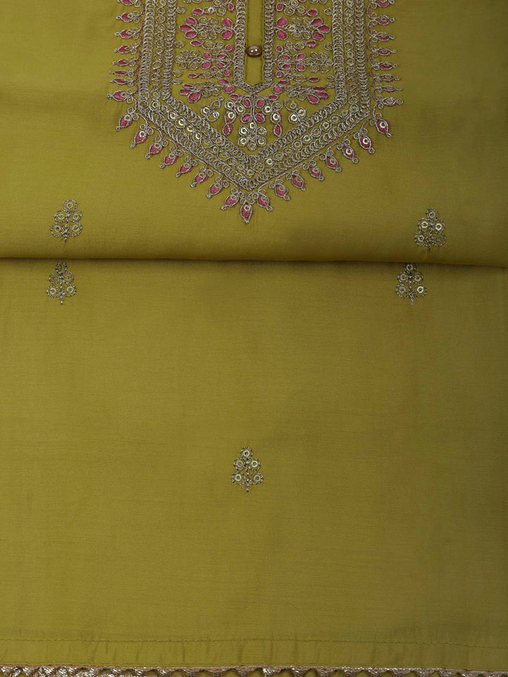 Lemon Chanderi Embroidered Unstitched Dress Material