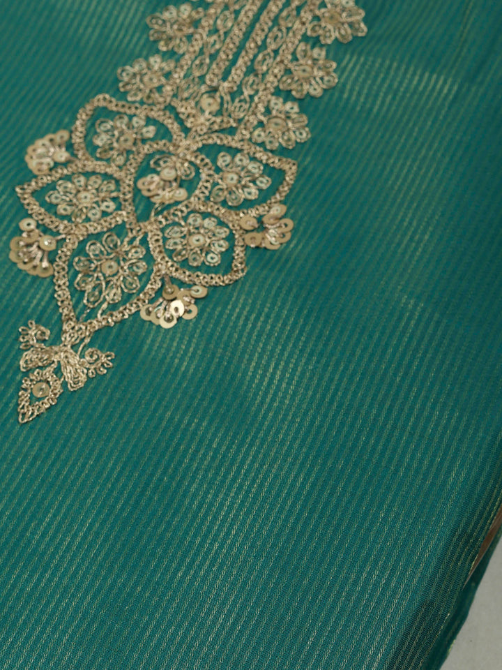 Rama Green Chanderi Embroidered Unstitched Dress Material
