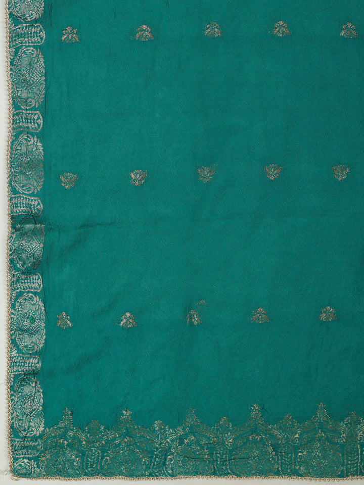 Rama Green Chanderi Embroidered Unstitched Dress Material