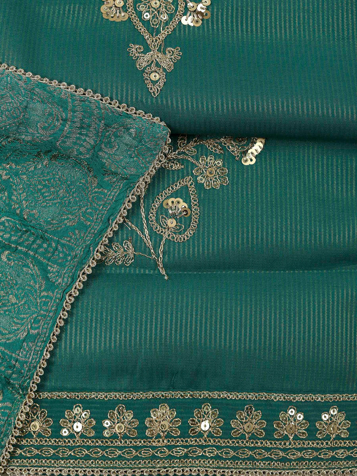 Rama Green Chanderi Embroidered Unstitched Dress Material