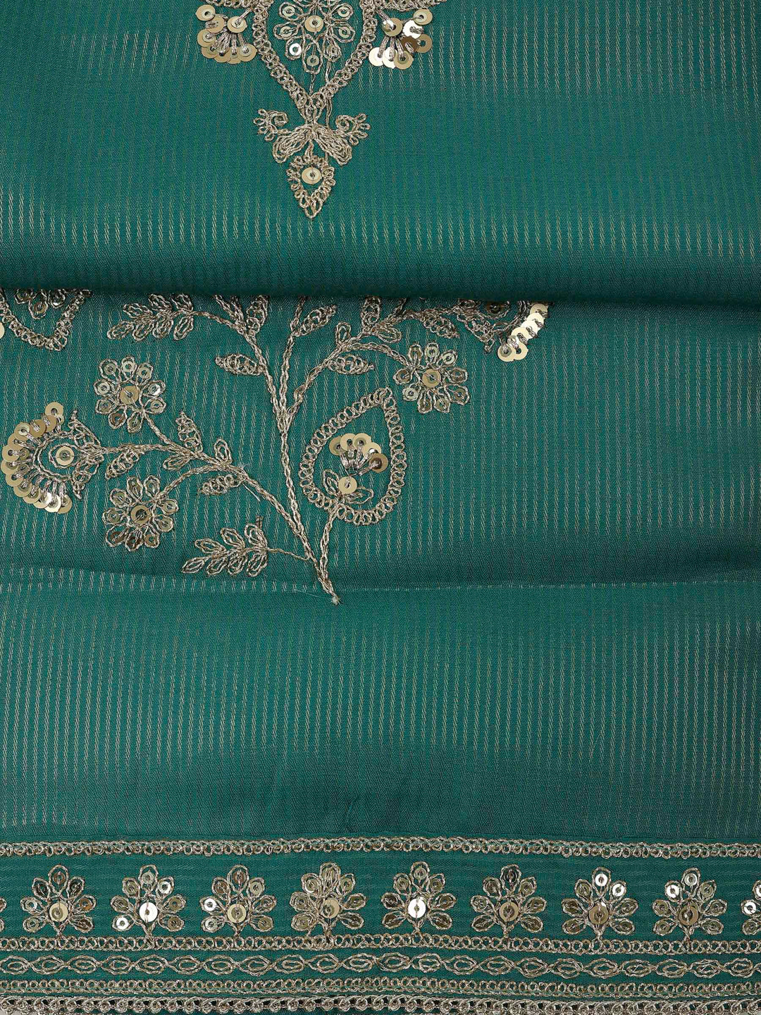 Rama Green Chanderi Embroidered Unstitched Dress Material