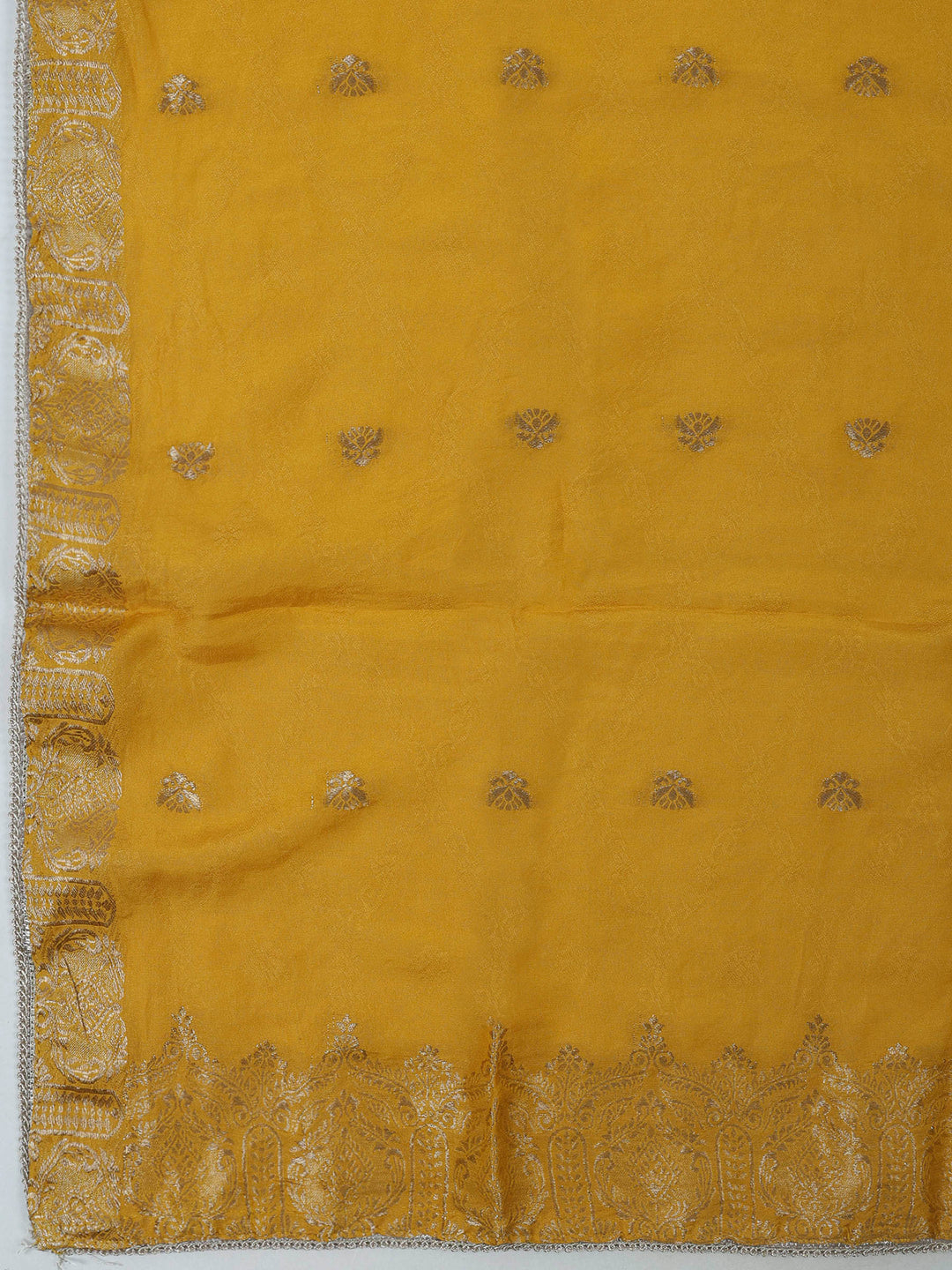 Mustard Chanderi Embroidered Unstitched Dress Material