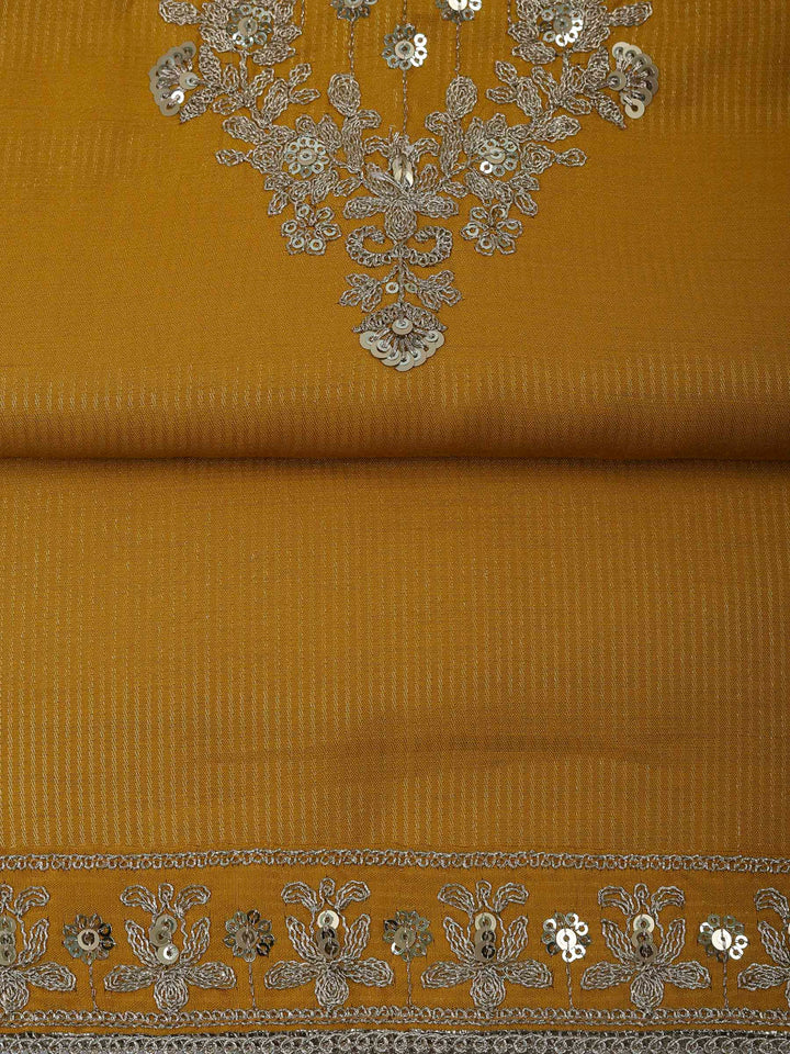 Mustard Chanderi Embroidered Unstitched Dress Material