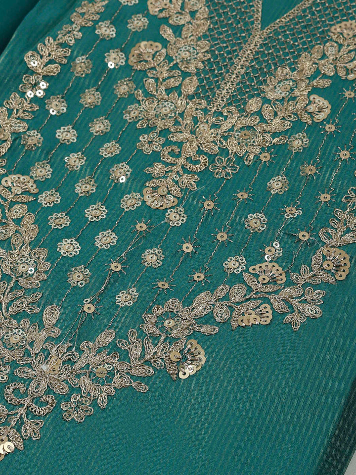 Rama Green Chanderi Embroidered Unstitched Dress Material