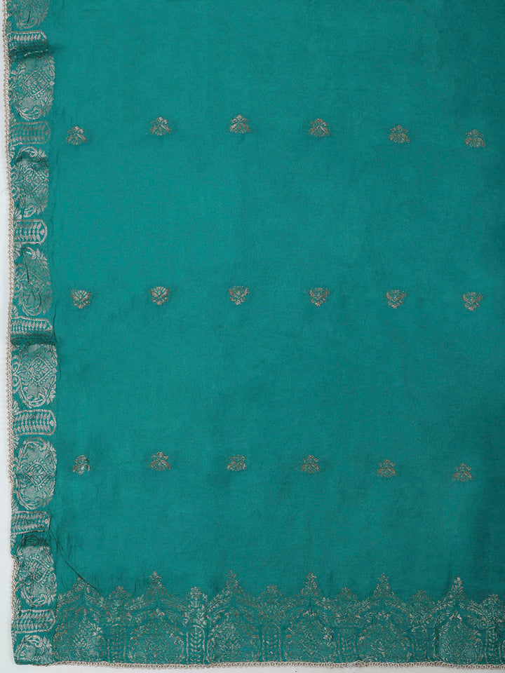 Rama Green Chanderi Embroidered Unstitched Dress Material