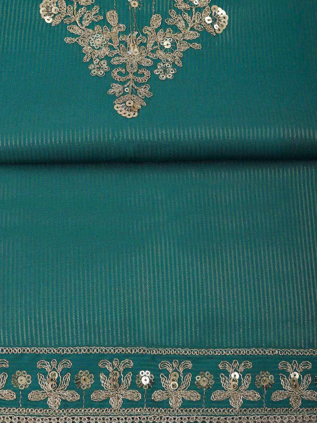 Rama Green Chanderi Embroidered Unstitched Dress Material