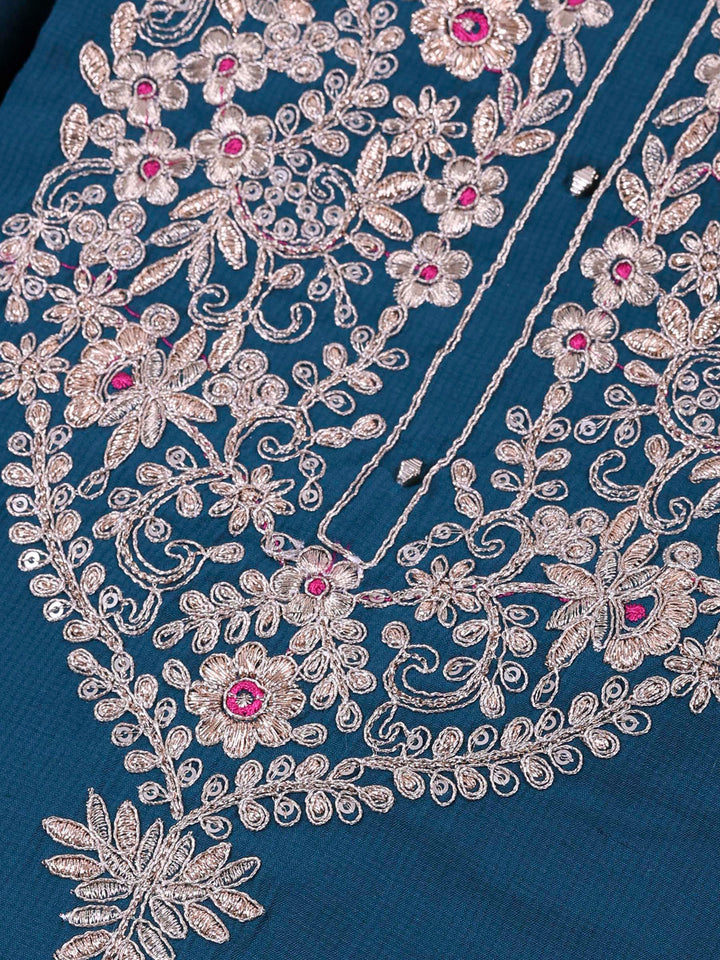 Rama Green Cotton Blend Embroidered Unstitched Dress Material