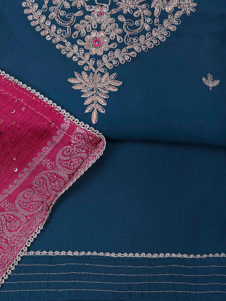 Rama Green Cotton Blend Embroidered Unstitched Dress Material