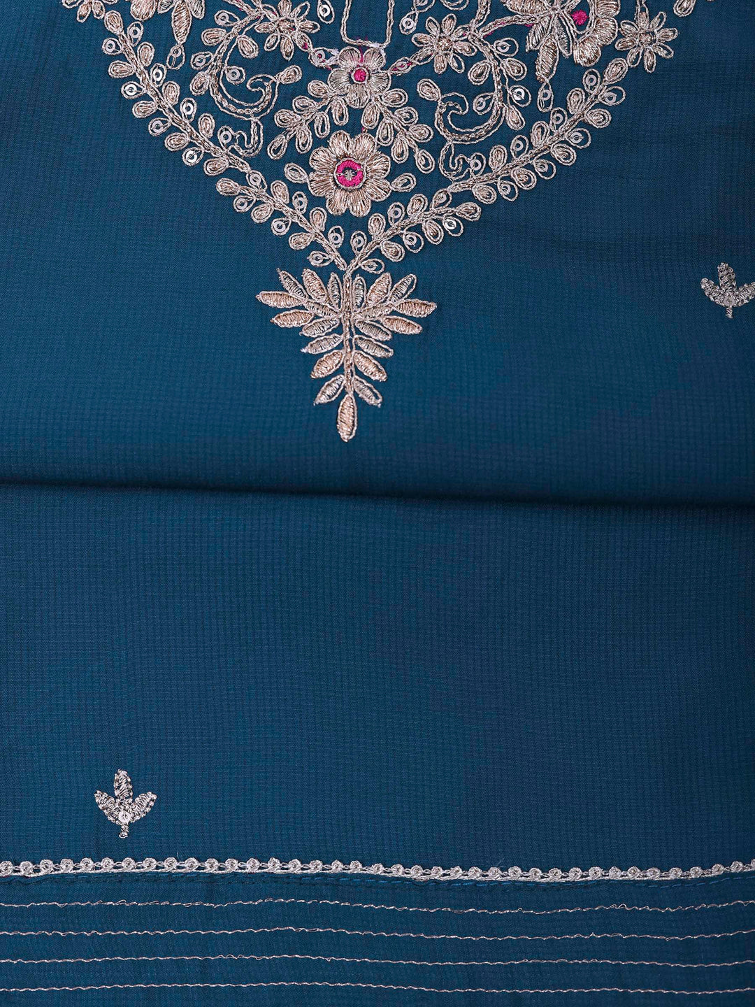 Rama Green Cotton Blend Embroidered Unstitched Dress Material