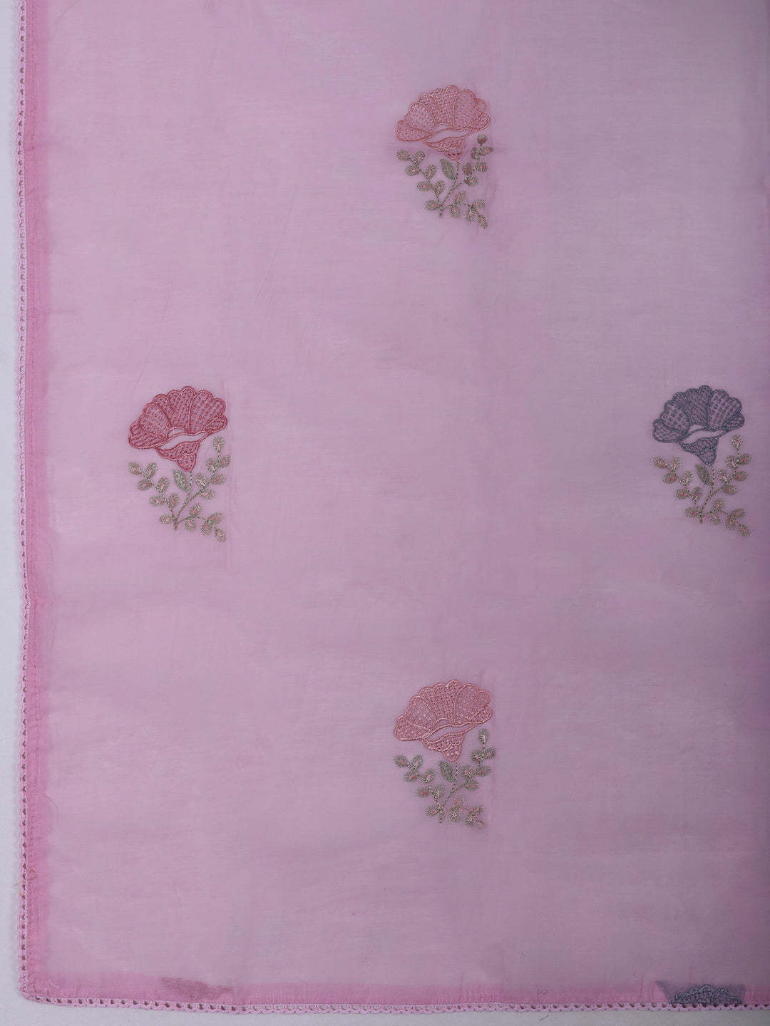 Pink Chanderi Embroidered Unstitched Dress Material