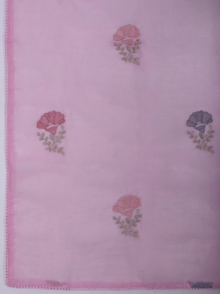 Pink Chanderi Embroidered Unstitched Dress Material