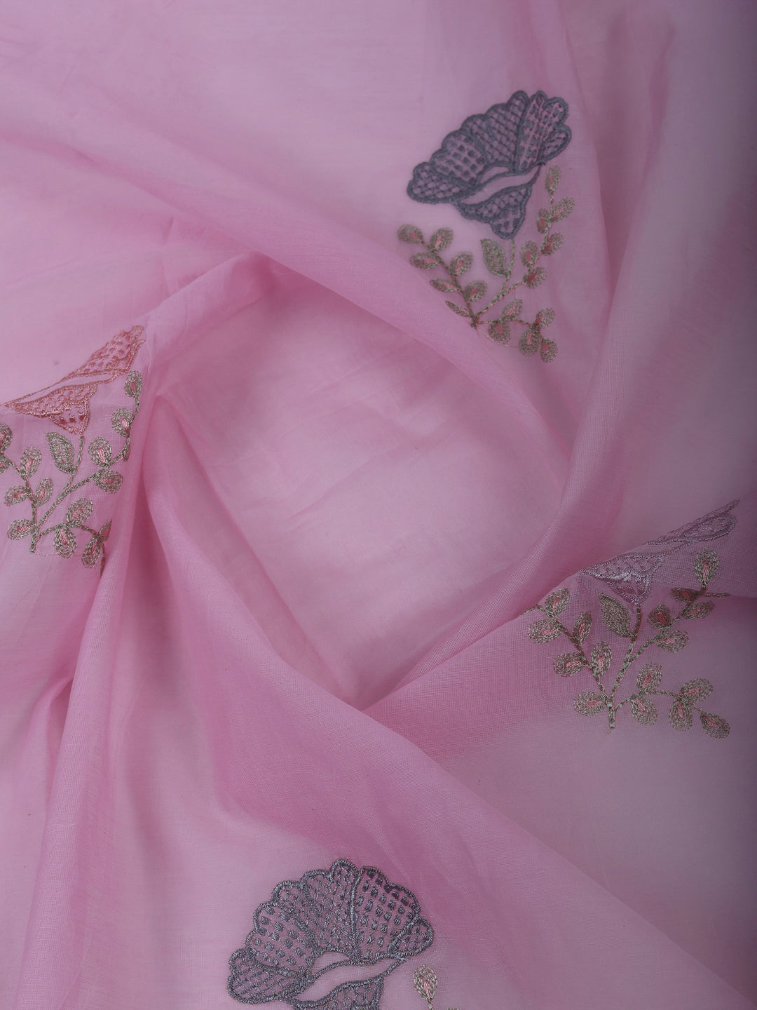 Pink Chanderi Embroidered Unstitched Dress Material