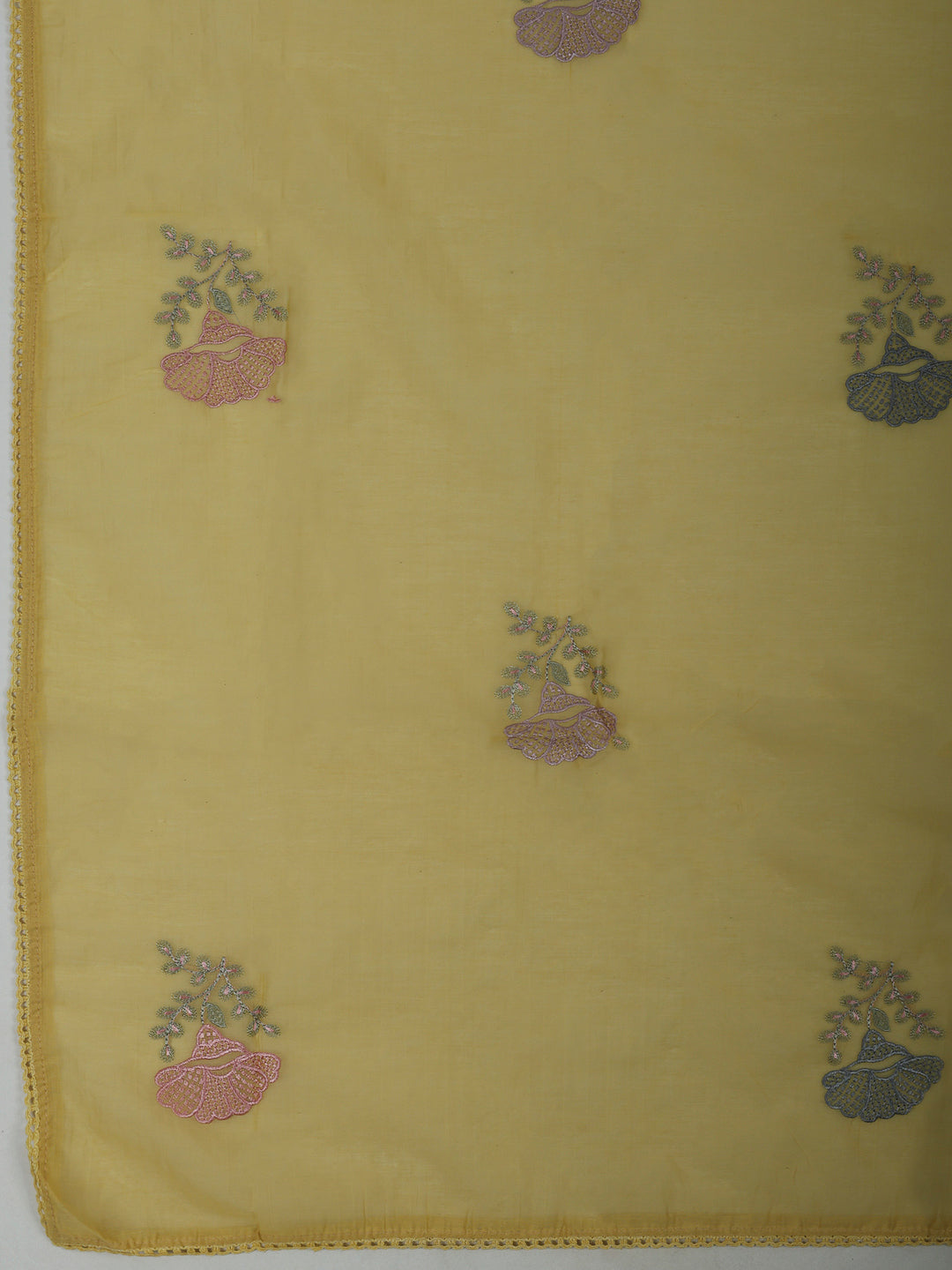 Yellow Chanderi Embroidered Unstitched Dress Material