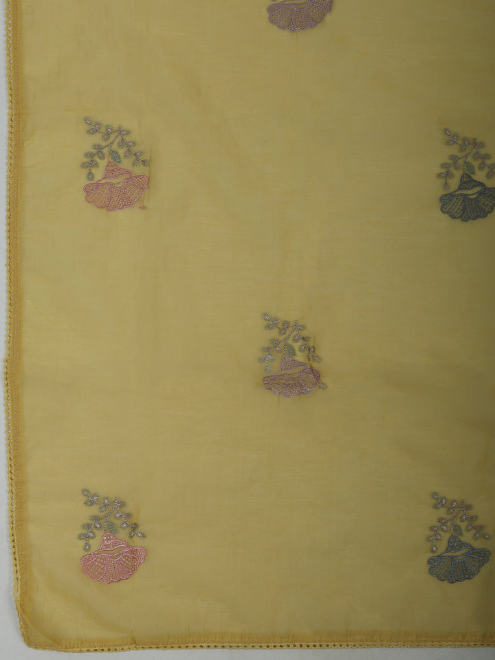 Yellow Chanderi Embroidered Unstitched Dress Material