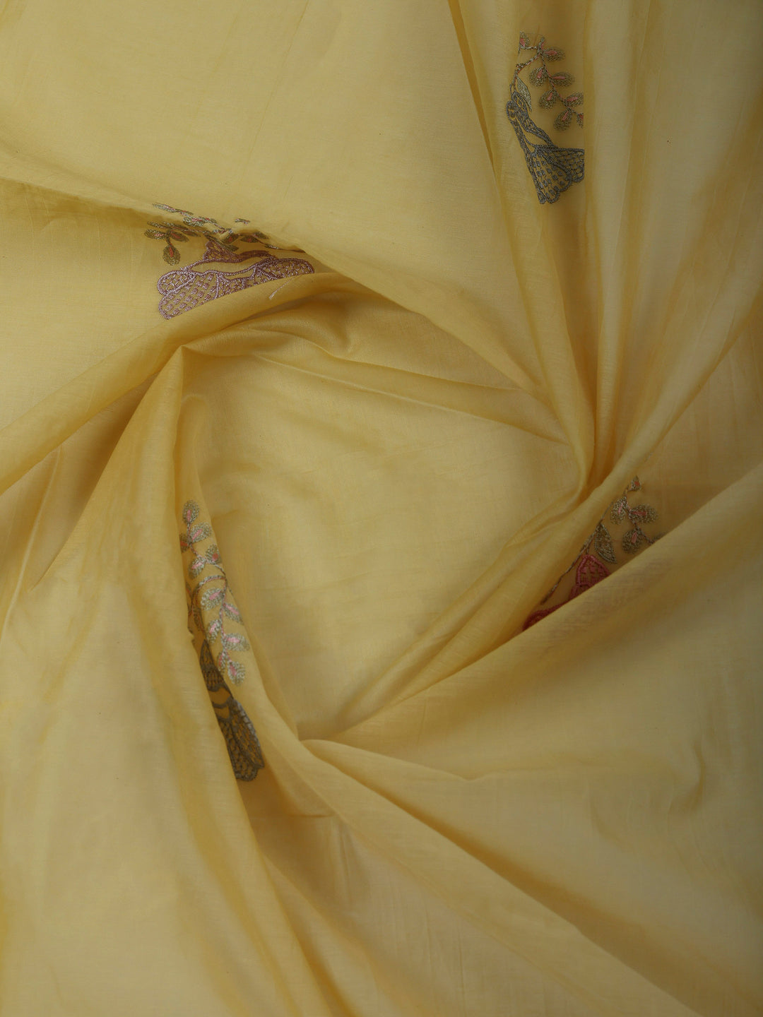 Yellow Chanderi Embroidered Unstitched Dress Material