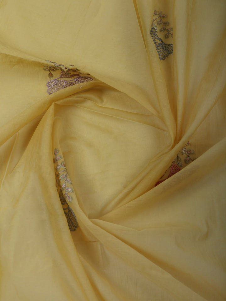 Yellow Chanderi Embroidered Unstitched Dress Material