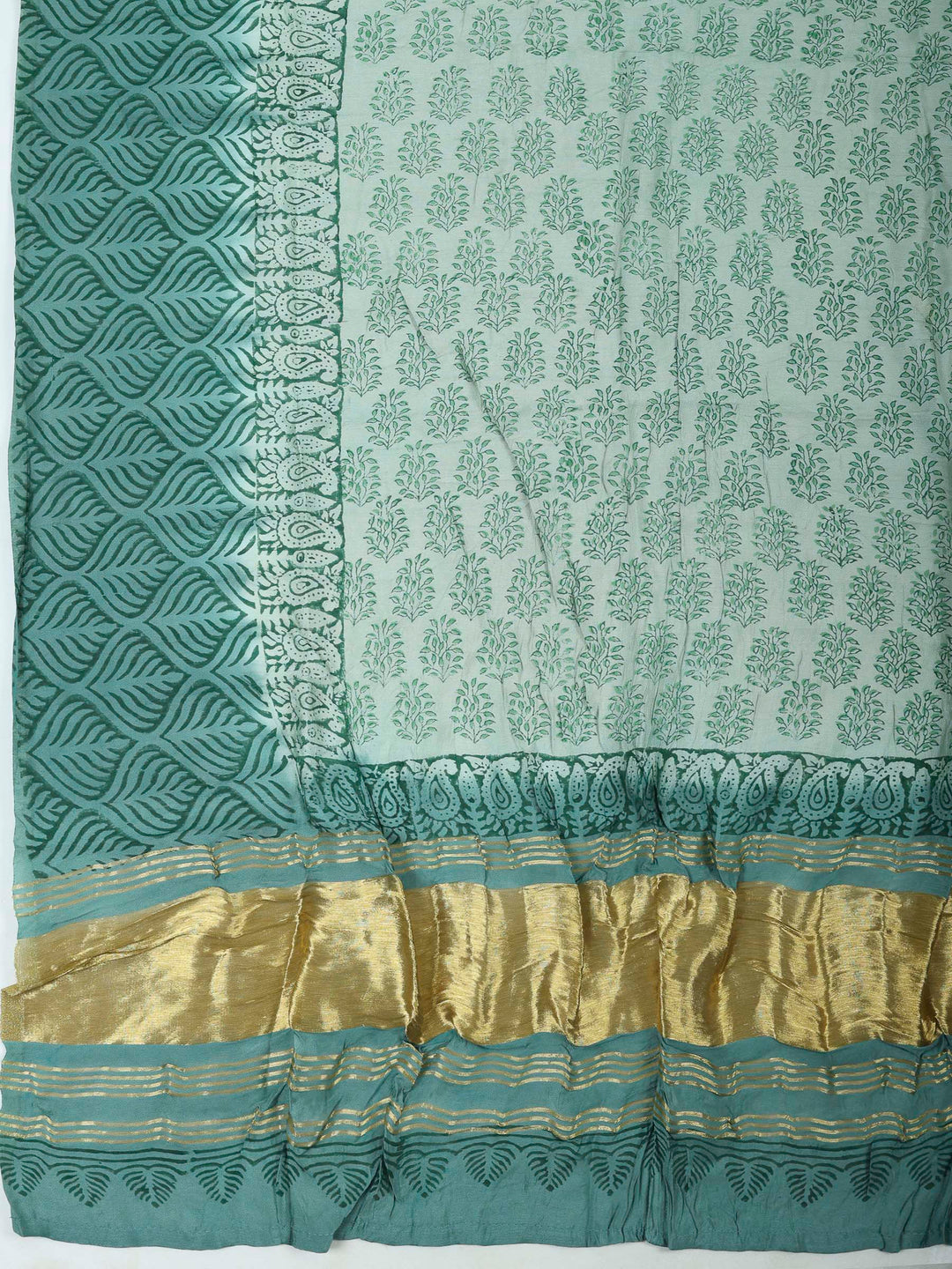 Aqua Green Chanderi Embroidered Unstitched Dress Material
