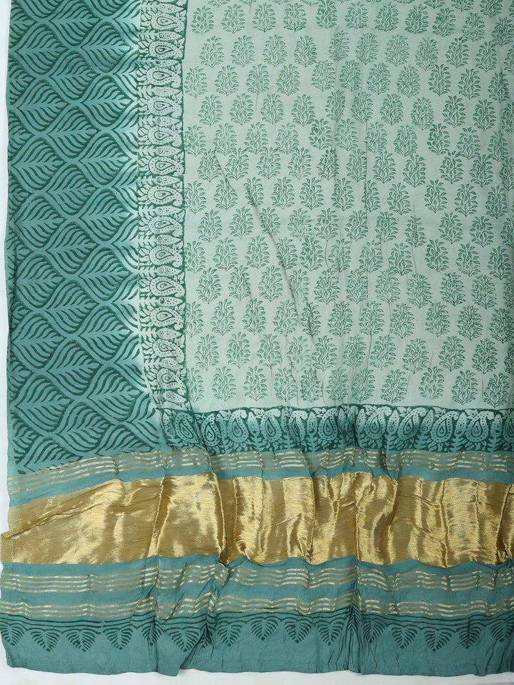 Aqua Green Chanderi Embroidered Unstitched Dress Material