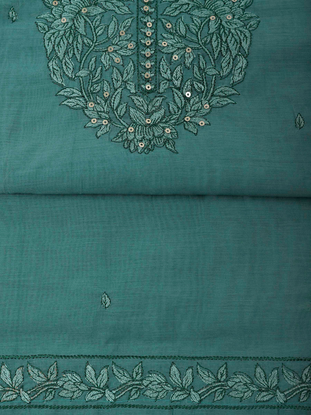 Aqua Green Chanderi Embroidered Unstitched Dress Material