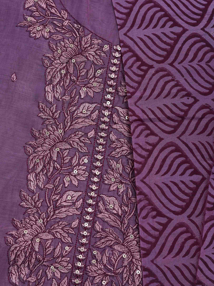 Lavender Chanderi Embroidered Unstitched Dress Material
