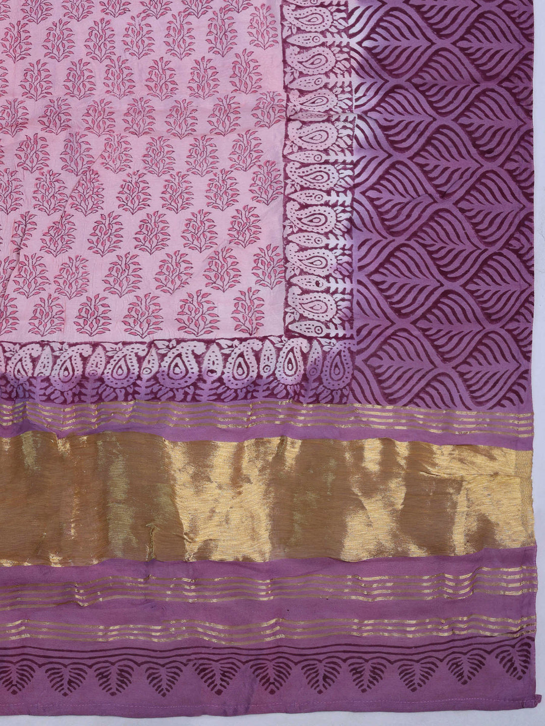 Lavender Chanderi Embroidered Unstitched Dress Material