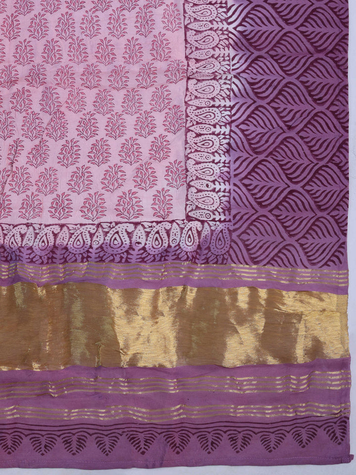Lavender Chanderi Embroidered Unstitched Dress Material