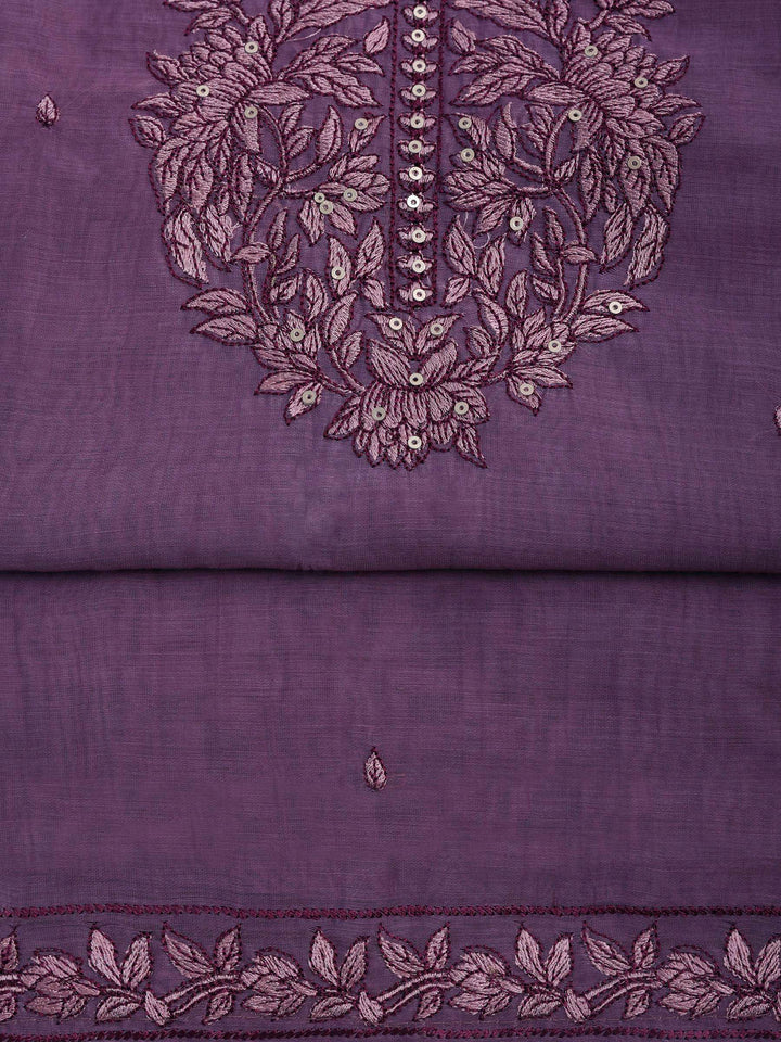 Lavender Chanderi Embroidered Unstitched Dress Material