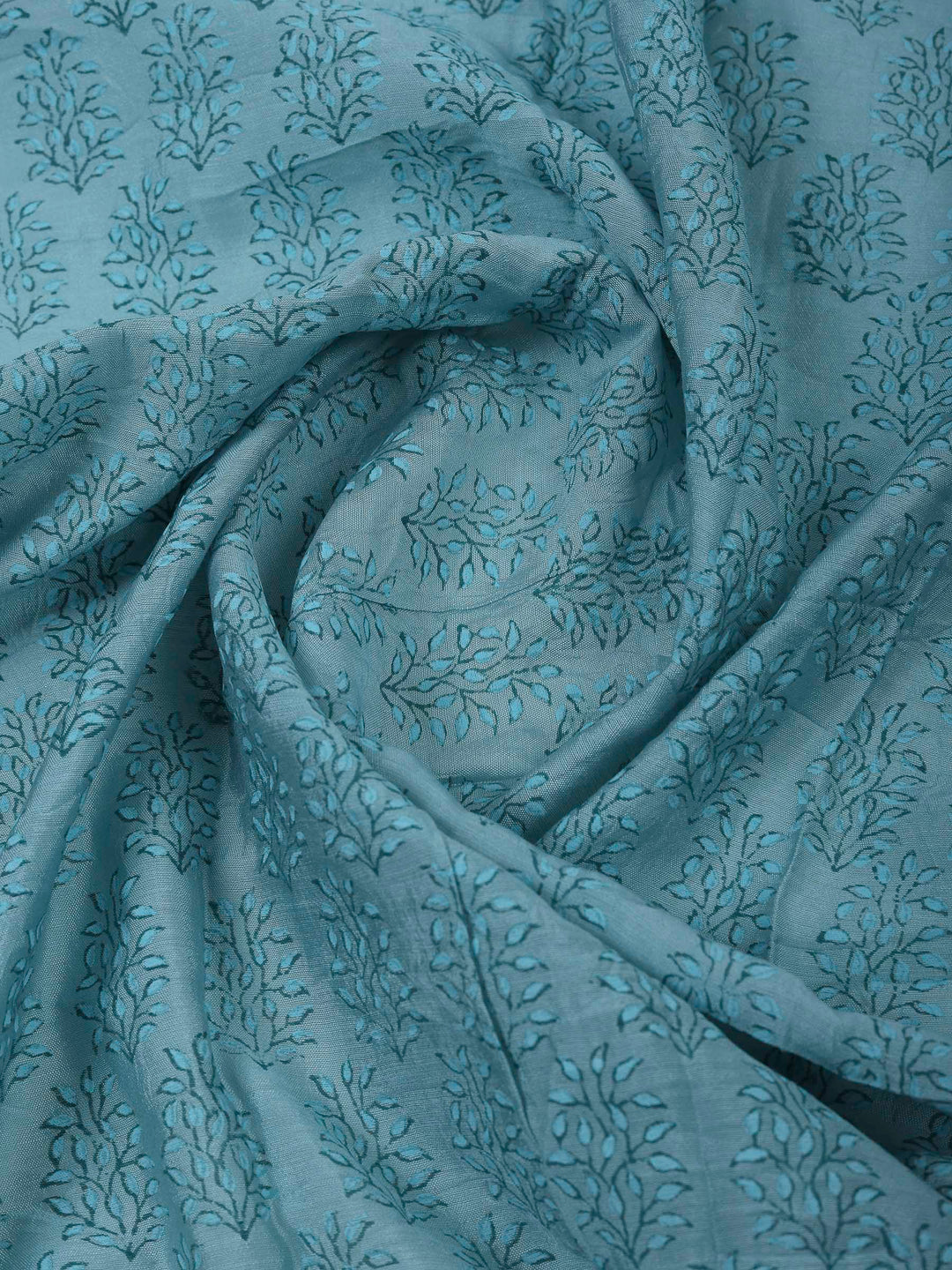 Aqua Blue Chanderi Embroidered Unstitched Dress Material