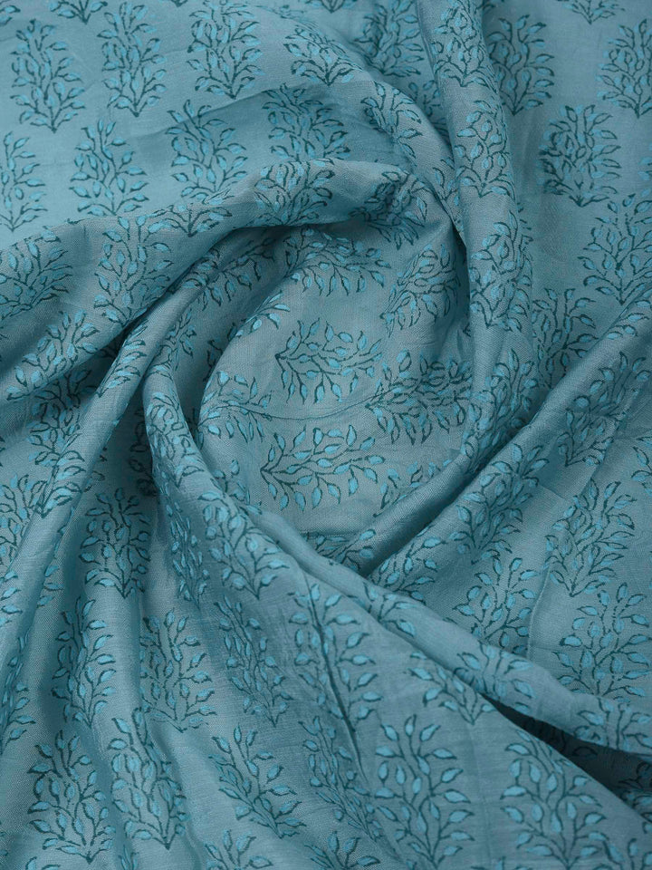 Aqua Blue Chanderi Embroidered Unstitched Dress Material