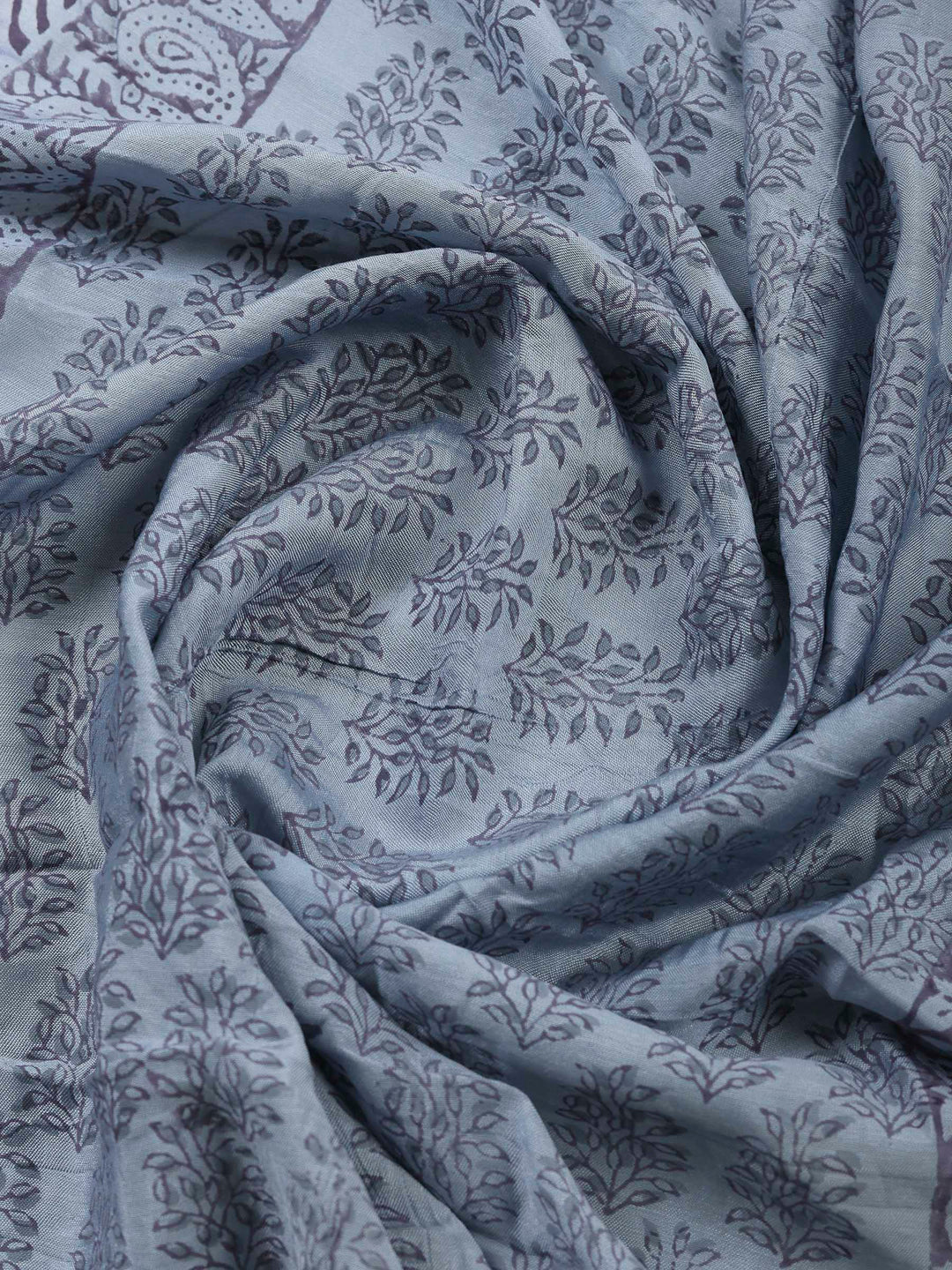 Grey Blue Chanderi Embroidered Unstitched Dress Material