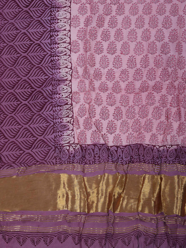 Lavender Chanderi Embroidered Unstitched Dress Material