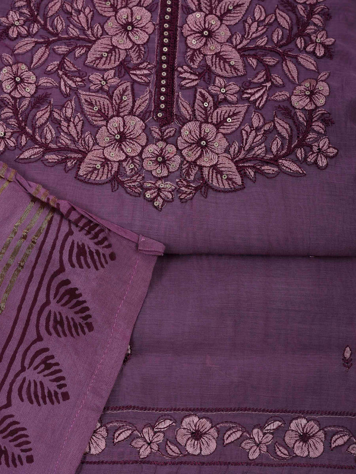 Lavender Chanderi Embroidered Unstitched Dress Material