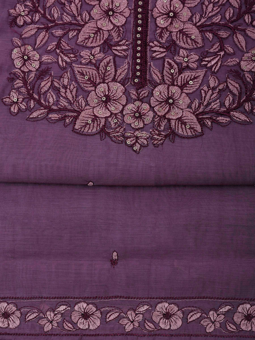 Lavender Chanderi Embroidered Unstitched Dress Material