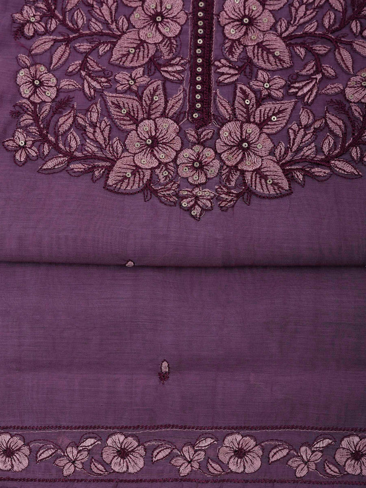 Lavender Chanderi Embroidered Unstitched Dress Material