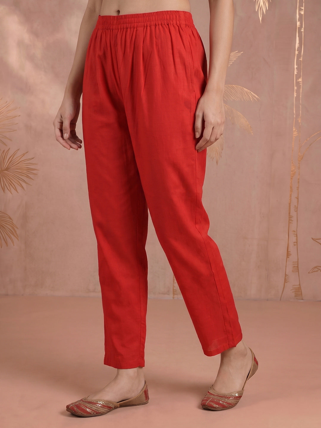 Red Embroidered Art Silk Kurta With Pant &amp; Dupatta
