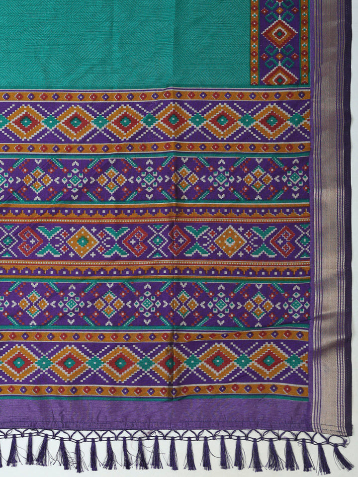 Blue Chanderi Printed Unstitched Dress Material
