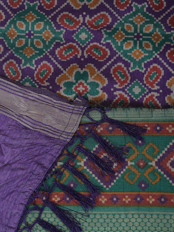 Blue Chanderi Printed Unstitched Dress Material
