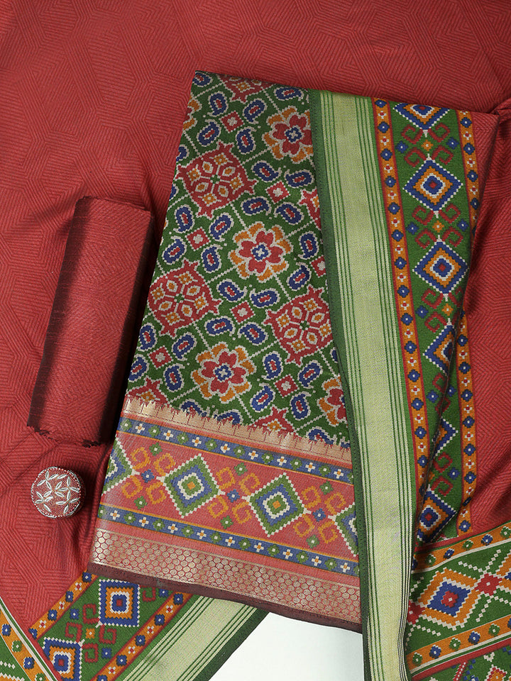 Green Chanderi Printed Unstitched Dress Material