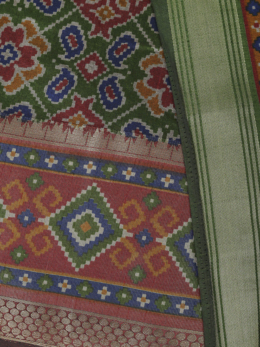 Green Chanderi Printed Unstitched Dress Material