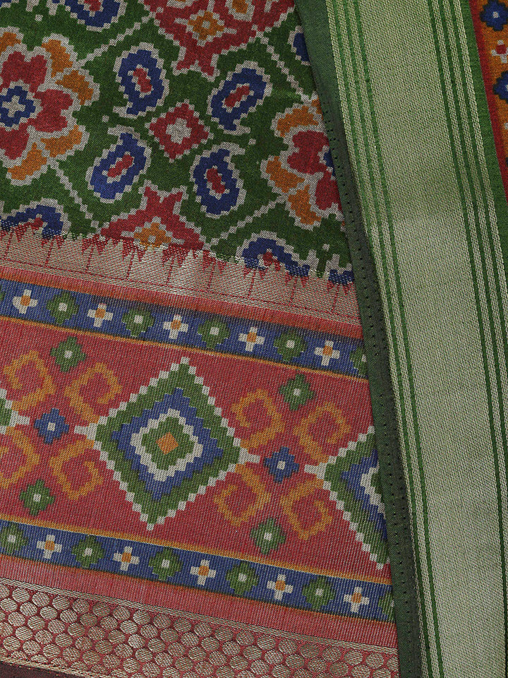 Green Chanderi Printed Unstitched Dress Material