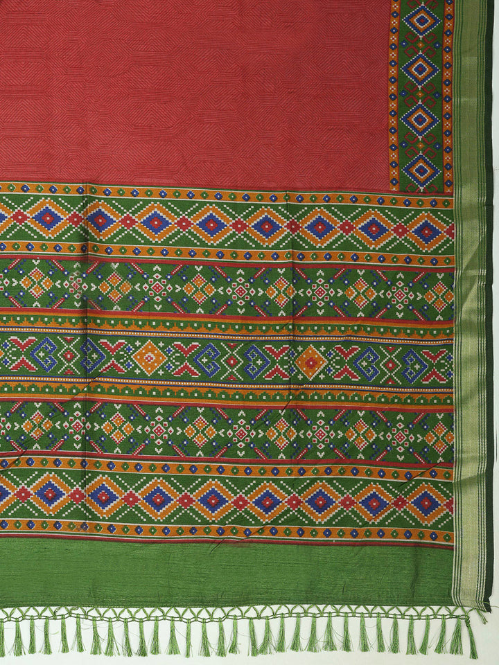 Green Chanderi Printed Unstitched Dress Material