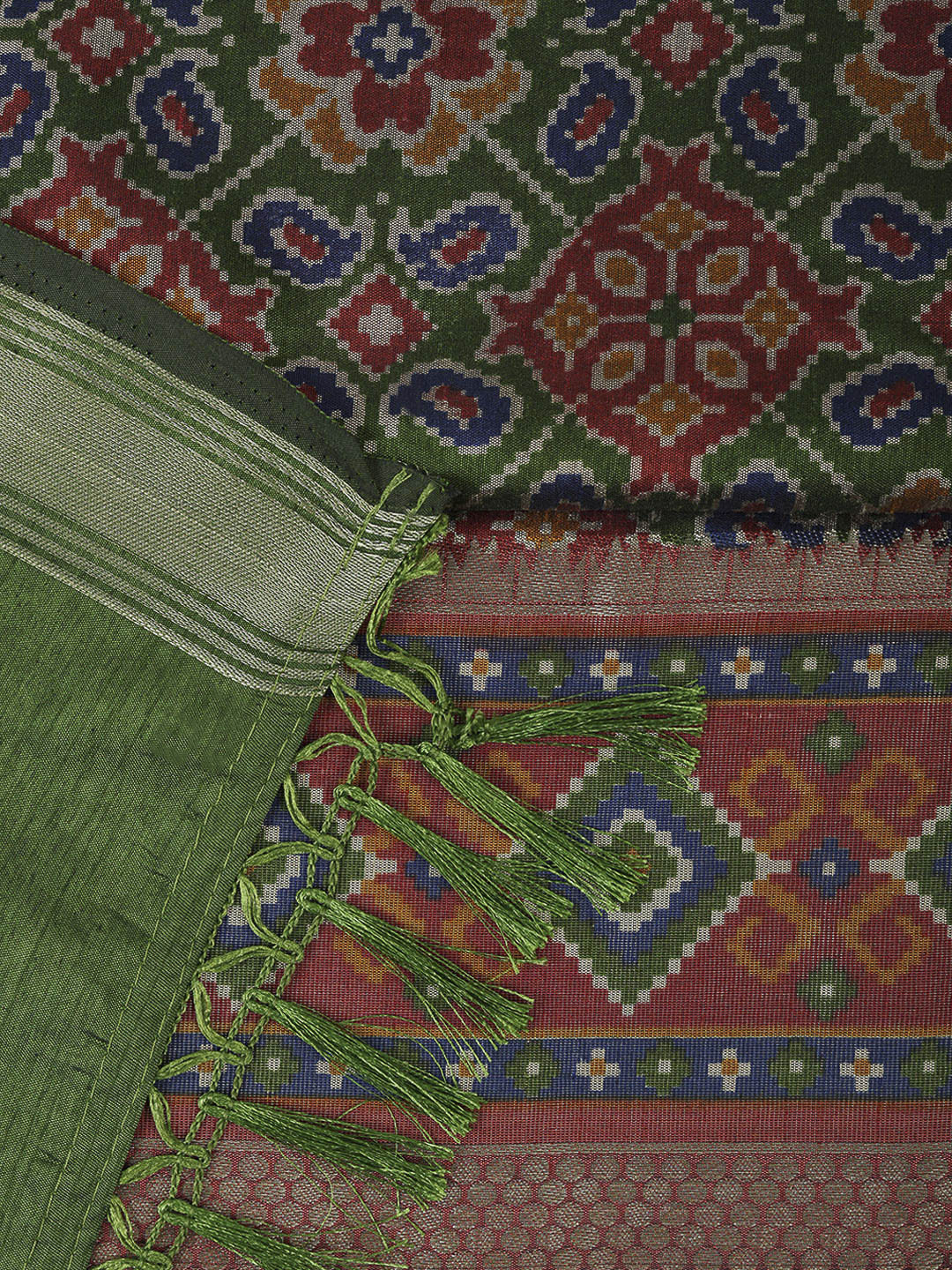 Green Chanderi Printed Unstitched Dress Material
