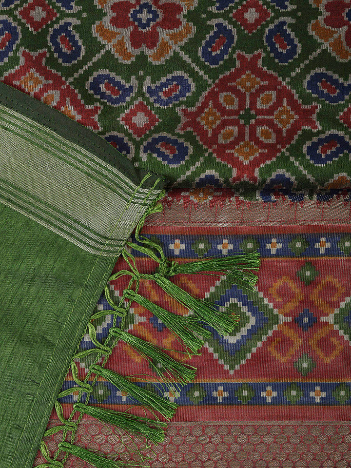 Green Chanderi Printed Unstitched Dress Material