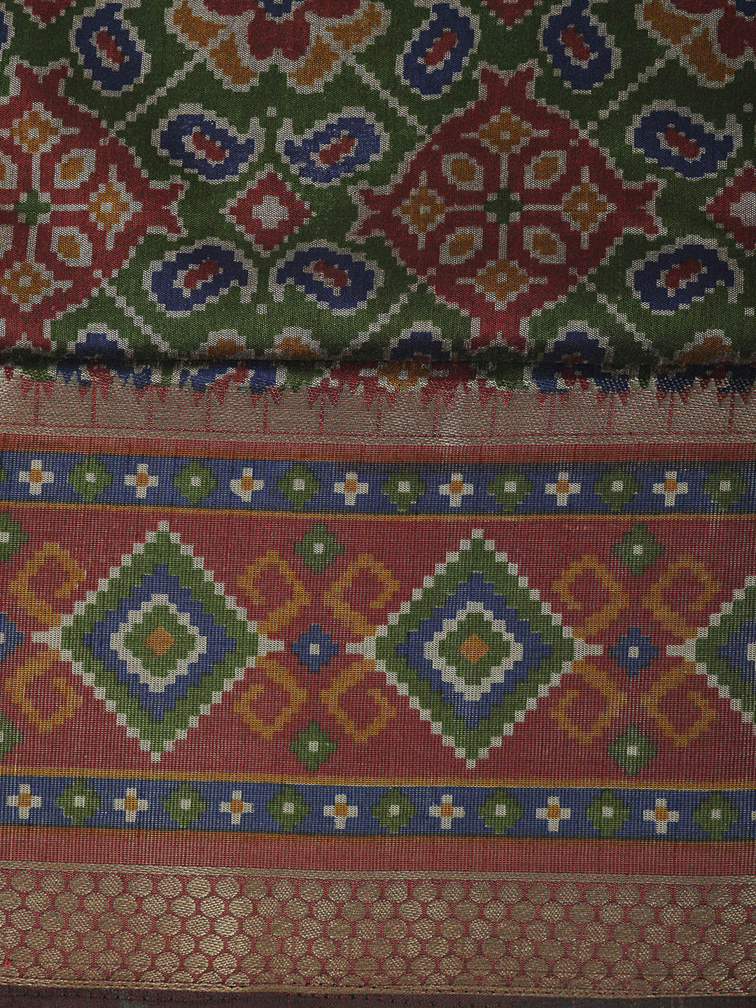 Green Chanderi Printed Unstitched Dress Material