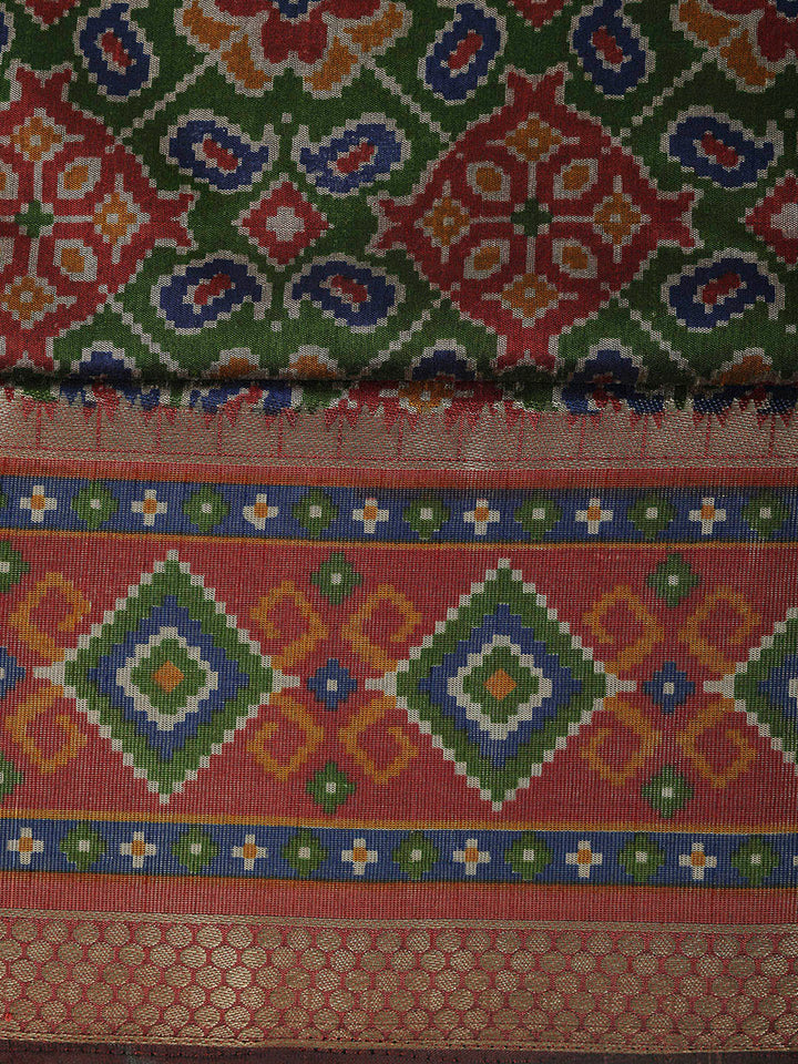 Green Chanderi Printed Unstitched Dress Material