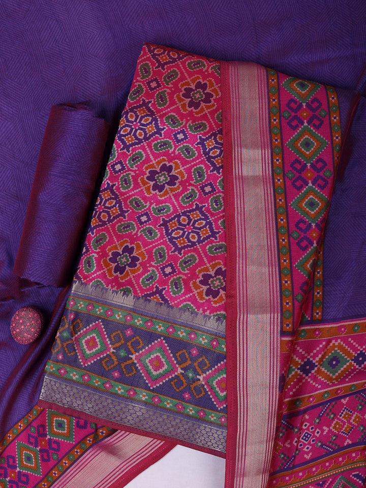 Pink Chanderi Printed Unstitched Dress Material
