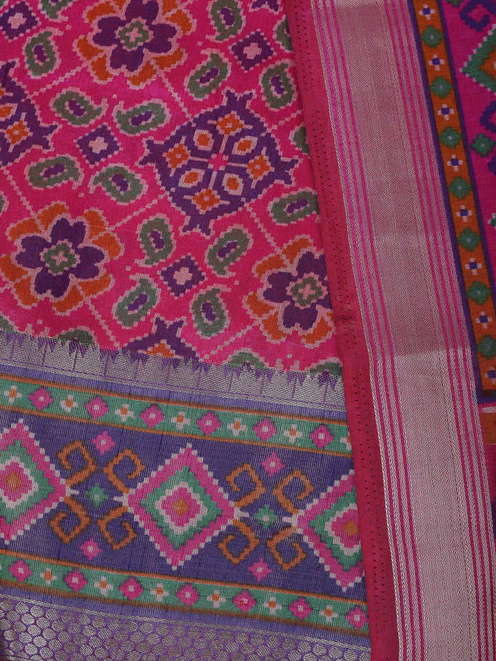 Pink Chanderi Printed Unstitched Dress Material
