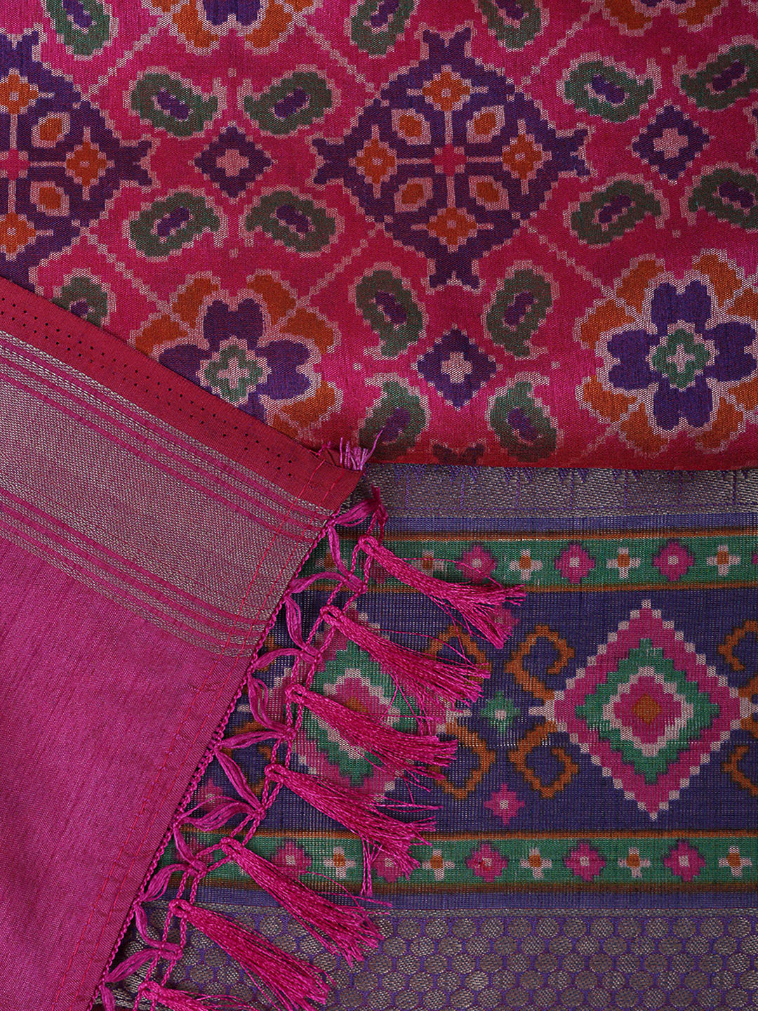 Pink Chanderi Printed Unstitched Dress Material